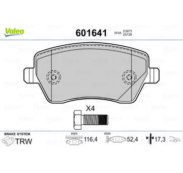 Sada brzdových destiček, kotoučová brzda VALEO 601641