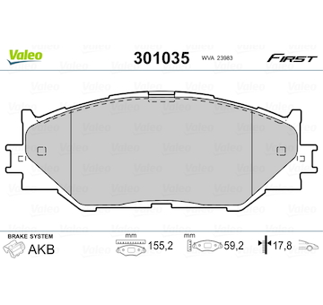 Sada brzdových destiček, kotoučová brzda VALEO 301035