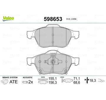 Sada brzdových destiček, kotoučová brzda VALEO 598653