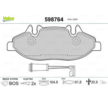 Sada brzdových destiček, kotoučová brzda VALEO 598764