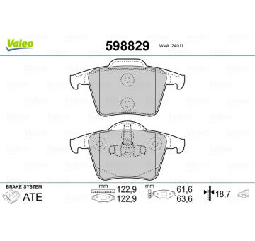 Sada brzdových destiček, kotoučová brzda VALEO 598829