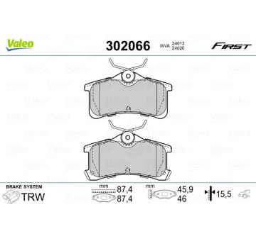 Sada brzdových destiček, kotoučová brzda VALEO 302066