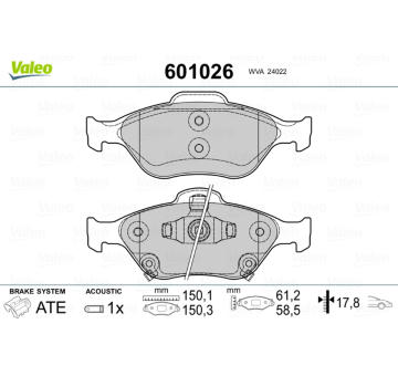 Sada brzdových destiček, kotoučová brzda VALEO 601026