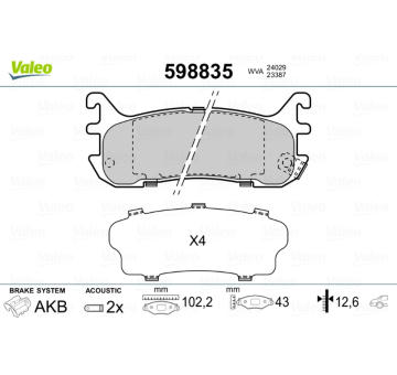 Sada brzdových destiček, kotoučová brzda VALEO 598835