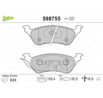 Sada brzdových destiček, kotoučová brzda VALEO 598755