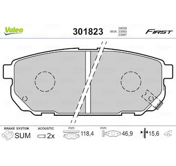 Sada brzdových destiček, kotoučová brzda VALEO 301823