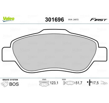 Sada brzdových destiček, kotoučová brzda VALEO 301696