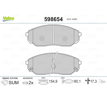 Sada brzdových destiček, kotoučová brzda VALEO 598654