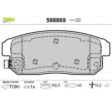 Sada brzdových destiček, kotoučová brzda VALEO 598869