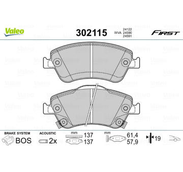 Sada brzdových platničiek kotúčovej brzdy VALEO 302115