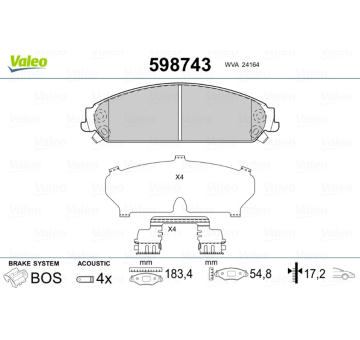 Sada brzdových destiček, kotoučová brzda VALEO 598743