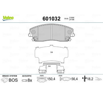 Sada brzdových destiček, kotoučová brzda VALEO 601032