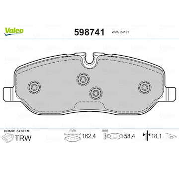Sada brzdových destiček, kotoučová brzda VALEO 598741