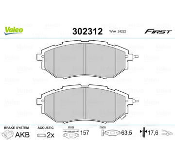 Sada brzdových destiček, kotoučová brzda VALEO 302312