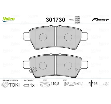 Sada brzdových destiček, kotoučová brzda VALEO 301730