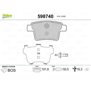 Sada brzdových destiček, kotoučová brzda VALEO 598740