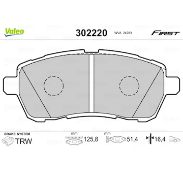 Sada brzdových destiček, kotoučová brzda VALEO 302220