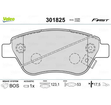 Sada brzdových destiček, kotoučová brzda VALEO 301825