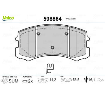 Sada brzdových destiček, kotoučová brzda VALEO 598864