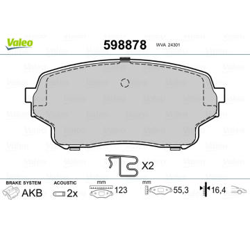 Sada brzdových destiček, kotoučová brzda VALEO 598878