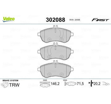 Sada brzdových destiček, kotoučová brzda VALEO 302088