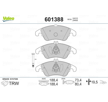 Sada brzdových destiček, kotoučová brzda VALEO 601388