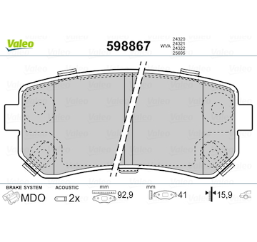 Sada brzdových platničiek kotúčovej brzdy VALEO 598867