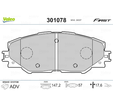 Sada brzdových destiček, kotoučová brzda VALEO 301078