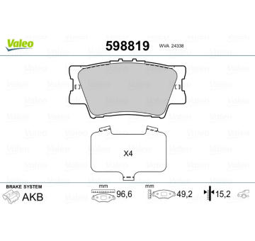 Sada brzdových destiček, kotoučová brzda VALEO 598819