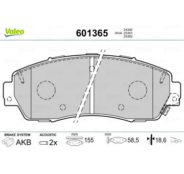 Sada brzdových destiček, kotoučová brzda VALEO 601365