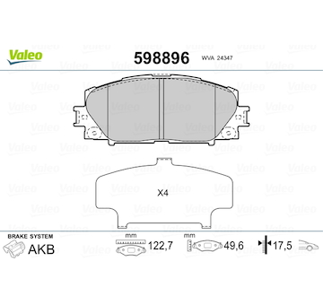 Sada brzdových destiček, kotoučová brzda VALEO 598896