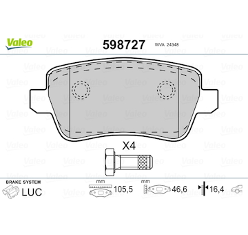 Sada brzdových destiček, kotoučová brzda VALEO 598727