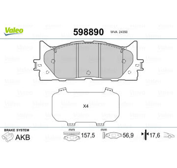 Sada brzdových destiček, kotoučová brzda VALEO 598890