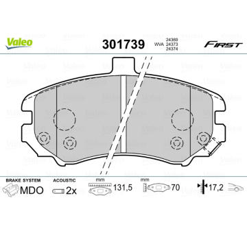 Sada brzdových destiček, kotoučová brzda VALEO 301739