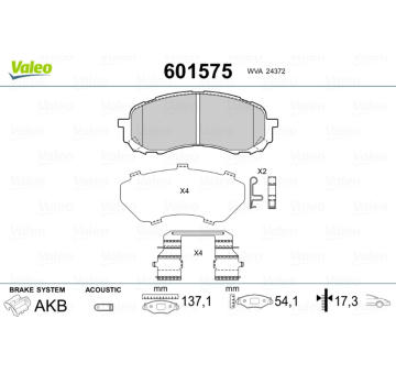 Sada brzdových destiček, kotoučová brzda VALEO 601575
