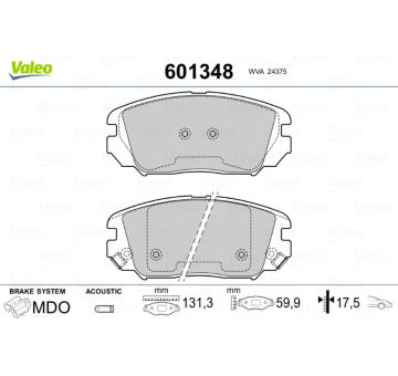 Sada brzdových destiček, kotoučová brzda VALEO 601348