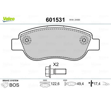 Sada brzdových destiček, kotoučová brzda VALEO 601531
