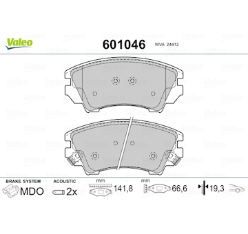 Sada brzdových destiček, kotoučová brzda VALEO 601046