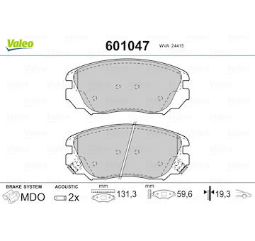 Sada brzdových destiček, kotoučová brzda VALEO 601047