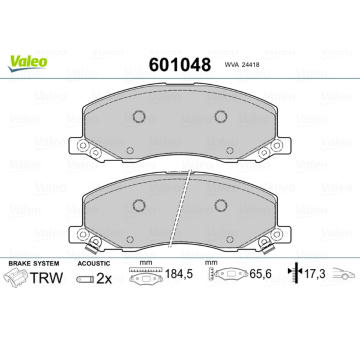 Sada brzdových destiček, kotoučová brzda VALEO 601048