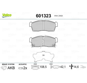 Sada brzdových destiček, kotoučová brzda VALEO 601323