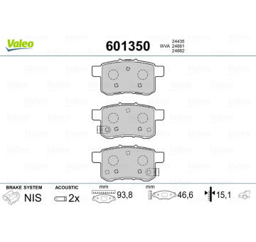 Sada brzdových destiček, kotoučová brzda VALEO 601350
