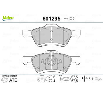 Sada brzdových destiček, kotoučová brzda VALEO 601295