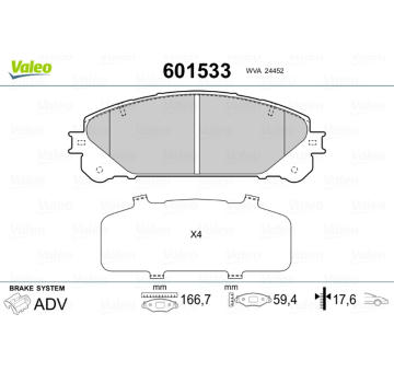 Sada brzdových destiček, kotoučová brzda VALEO 601533