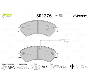 Sada brzdových destiček, kotoučová brzda VALEO 301276