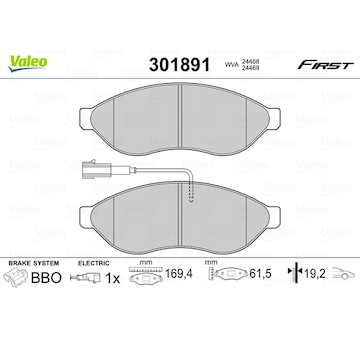 Sada brzdových destiček, kotoučová brzda VALEO 301891