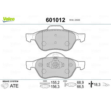 Sada brzdových destiček, kotoučová brzda VALEO 601012