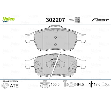 Sada brzdových destiček, kotoučová brzda VALEO 302207