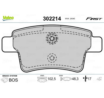 Sada brzdových destiček, kotoučová brzda VALEO 302214