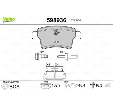 Sada brzdových destiček, kotoučová brzda VALEO 598936